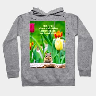 Chipmunk in a spring bed of tulips Hoodie